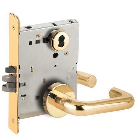 Schlage Grade 1 Classroom Mortise Lock, SFIC Prep Less Core, 03 Lever, A Rose, Bright Brass Finish L9070B 03A 605